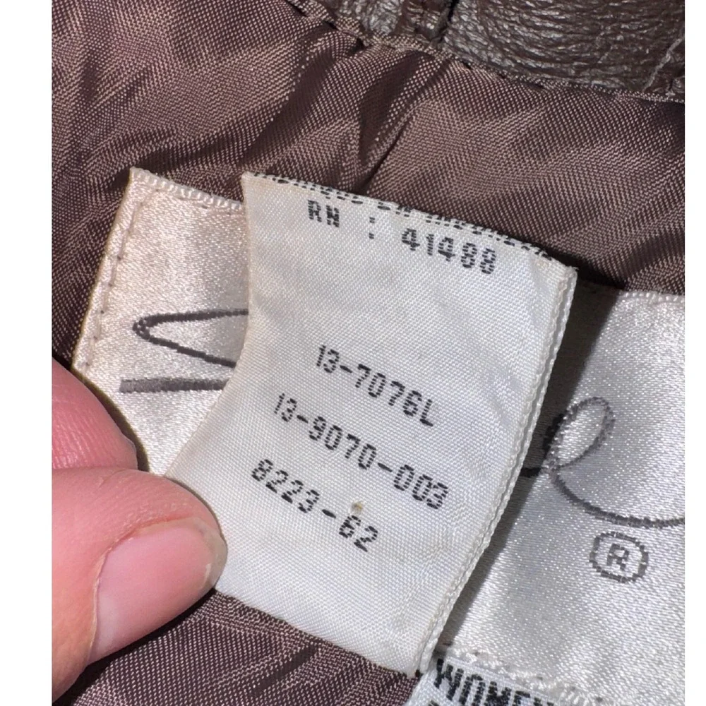 Vintage Spiegel Women 1X Brown Leather Full Zip Jacket with Pockets Draw Strings
